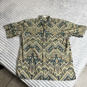 Singapore Exclusive Collection‎ Batik Mens BrownGreen Short Sleeve Button up
